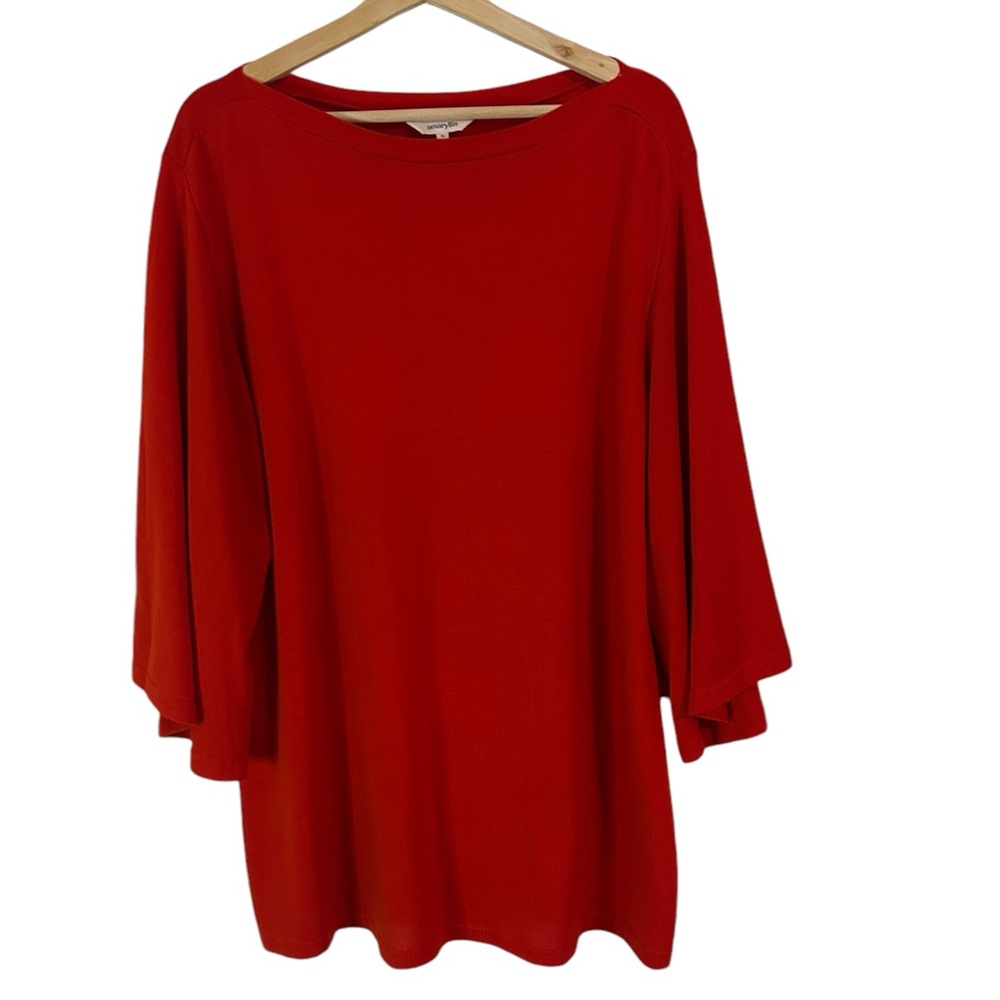 Amaryllis Womens Size XL Red Boatneck Top‎ Bell 3/4 Sleeve Blouse